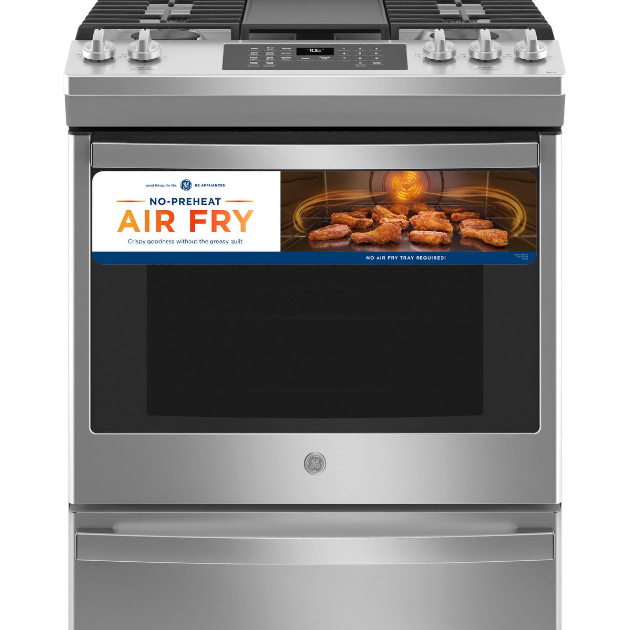GE® 30" Slide-In Front-Control Convection Gas Range with No Preheat Air Fry