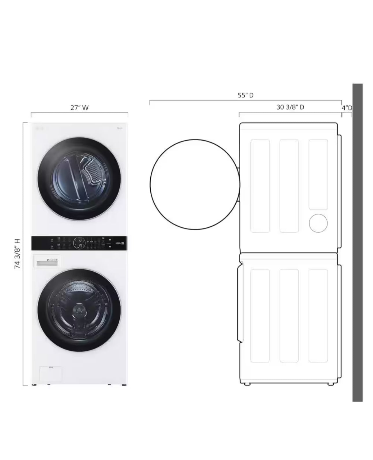 LG
WashTower Stacked SMART Laundry Center 4.5 Cu.Ft. Front Load Washer & 7.4 Cu.Ft. Electric Dryer in White w/ Steam