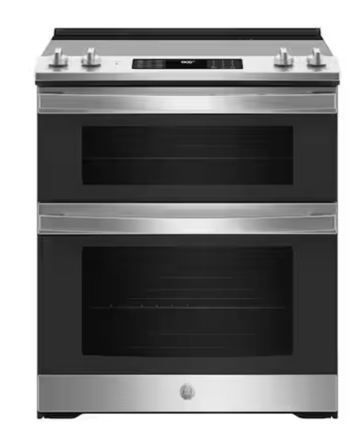 30 in. 5 Burner Element Slide-In Double Oven Electric Range in Stainless Steel with True Convection