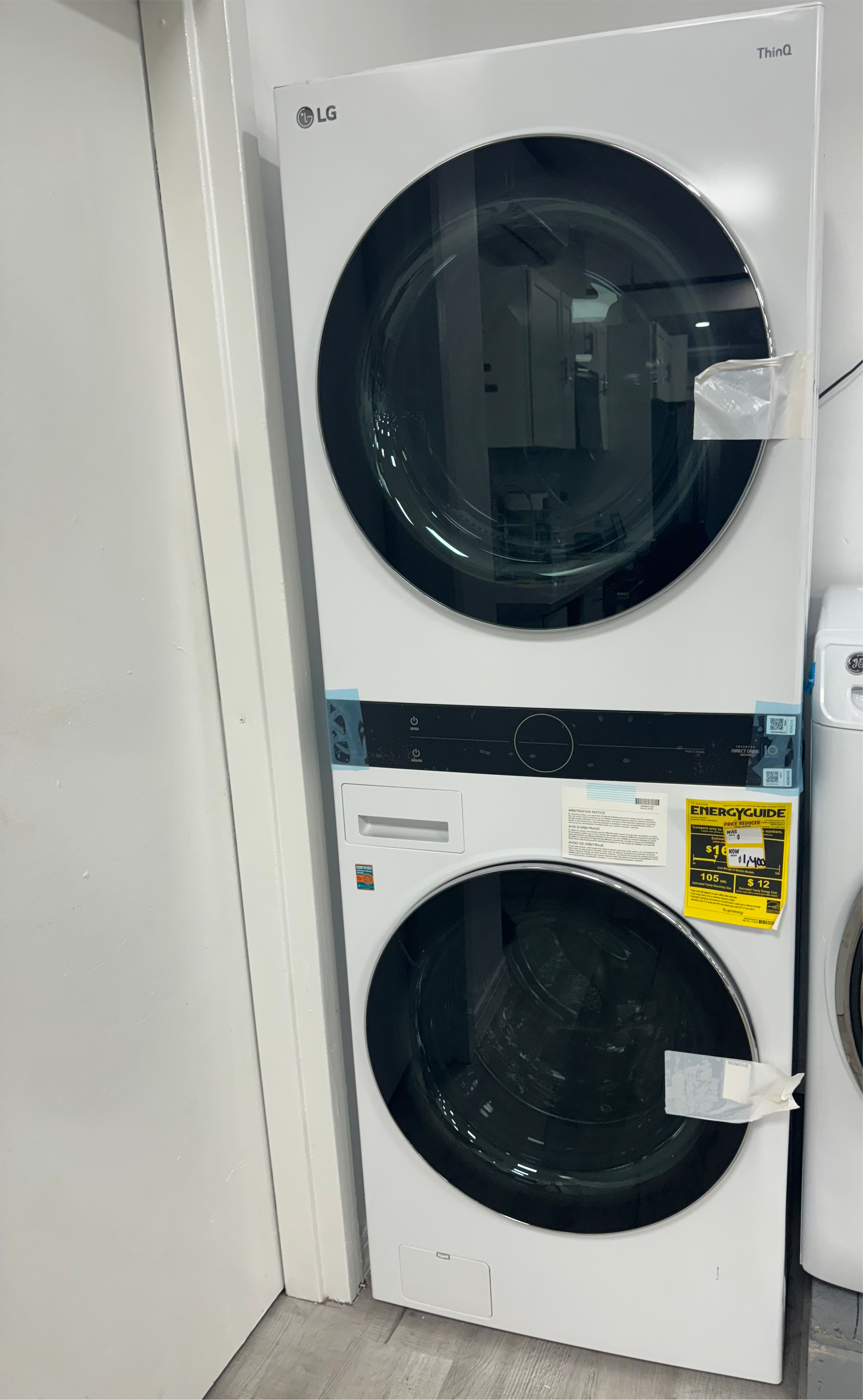 WashTower Stacked SMART Laundry Center 4.5 Cu.Ft. Front Load Washer & 7.4 Cu.Ft. Electric Dryer in White w/ Steam