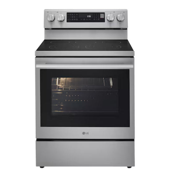 LG 30-in Glass Top 5 burners 6.3-cu ft Air Fry Convection Oven Freestanding Electric Range