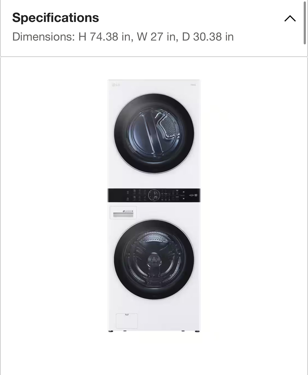 WashTower Stacked SMART Laundry Center 4.5 Cu.Ft. Front Load Washer & 7.4 Cu.Ft. Electric Dryer in White w/ Steam