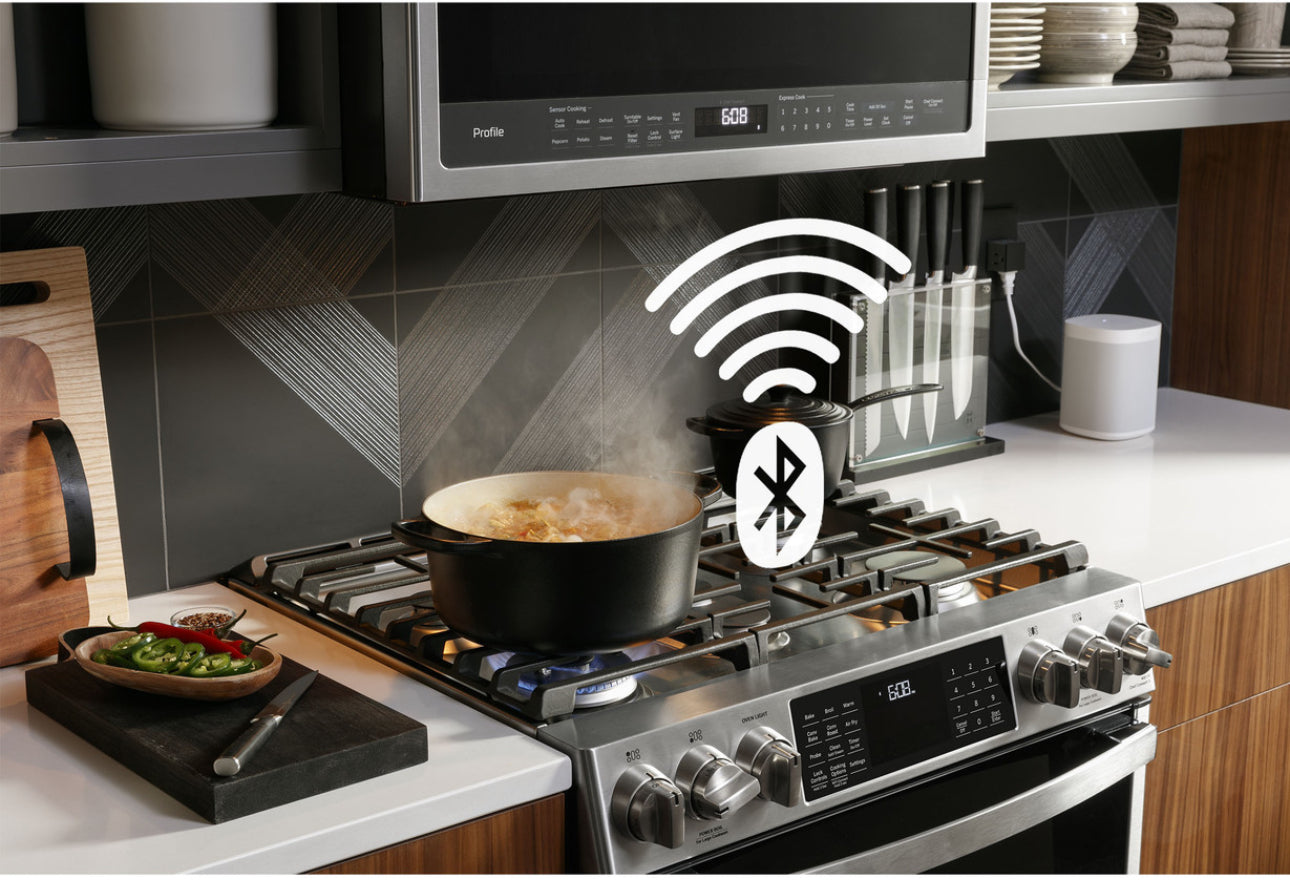 GE Profile™ 30" Smart Slide-In Front-Control Gas Fingerprint Resistant Range with No Preheat Air Fry